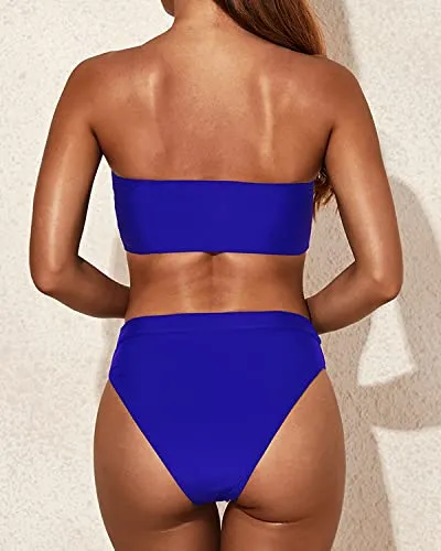 Supportive Shoulder Straps Bikini Women Two Piece Bandeau Swimsuit-Royal Blue