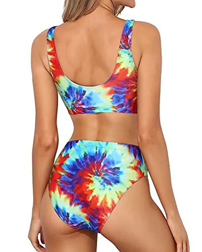 Two Piece Bikini Removable Padded Push Up Bra Sports Swimsuits For Women-Color Tie Dye