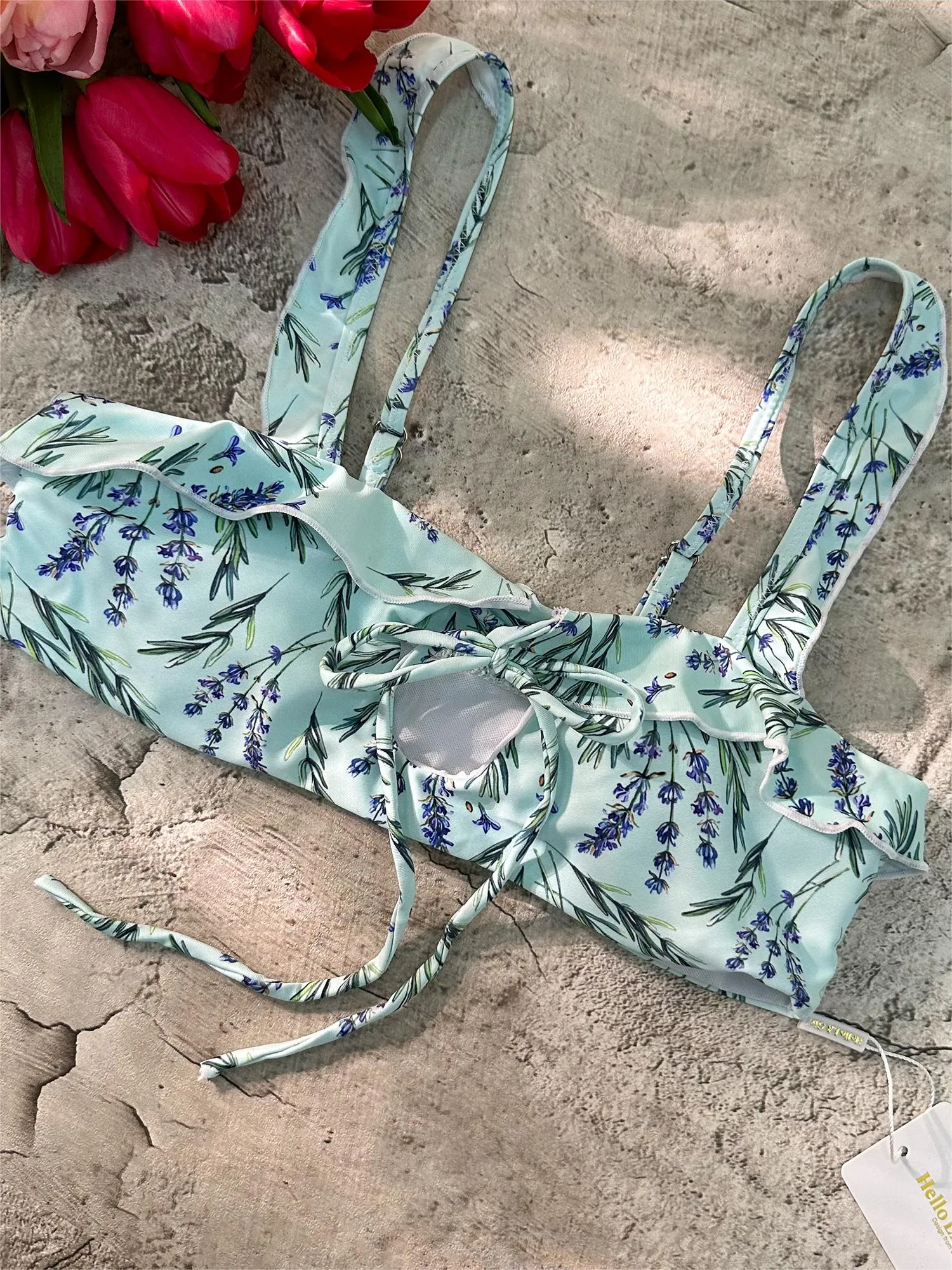 Wheat Digital Printing Lace Push Up Hollow Bikini Set