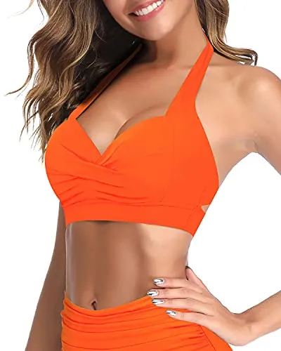 Women's Thick Band Push Up Bikini Top-Neon Orange