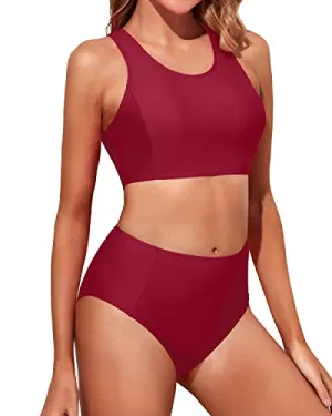 Women's Tummy Control Two Piece Bikini Set-Red