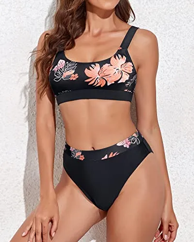 Women's Two Piece Bathing Suits Tummy Control Blouson Tankini Swimsuits